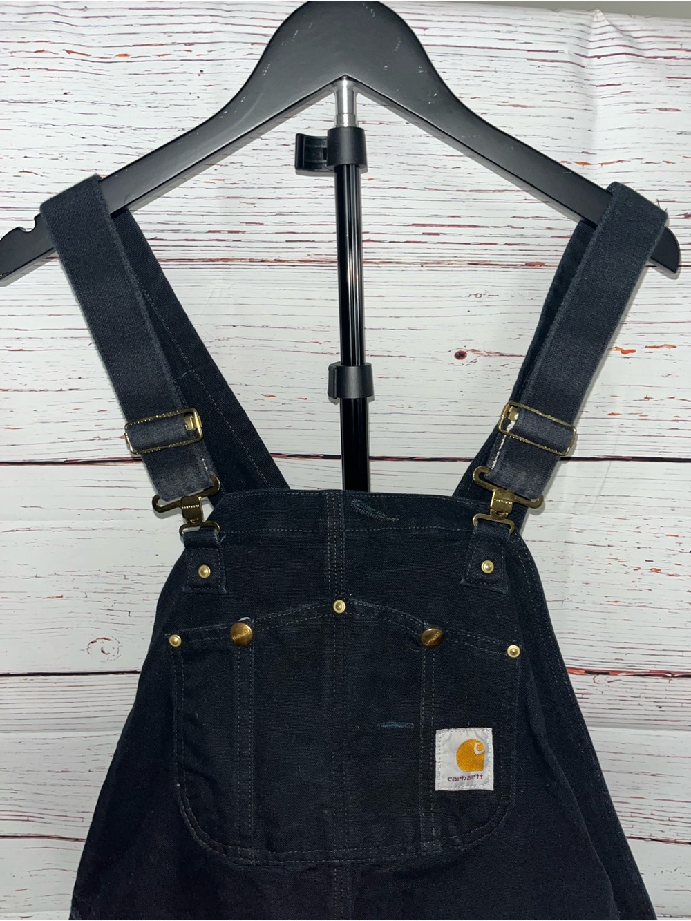 Carhartt Black Canvas Bib Overalls with Logo Patch - Picture 4 of 9